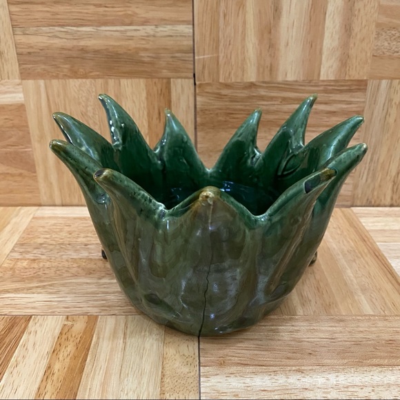 Unique Green Glazed Pottery Spiked Planter - Picture 4 of 10